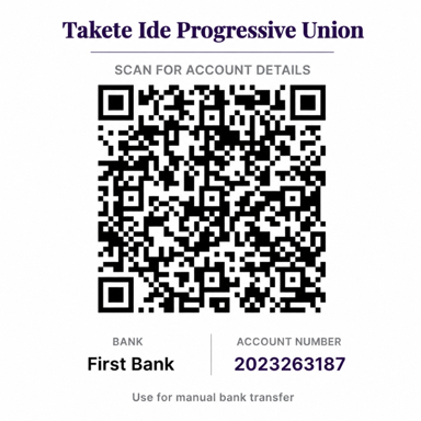 QR code to view Takete-Ide Progressive Union bank account details for manual transfer