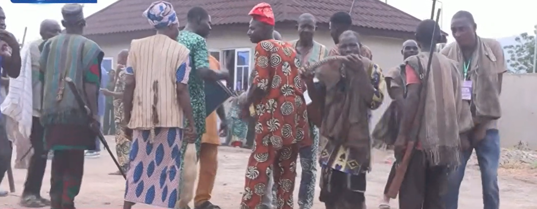 A cultural gathering of community members associated with the Ogun Festival in Takete-Ide